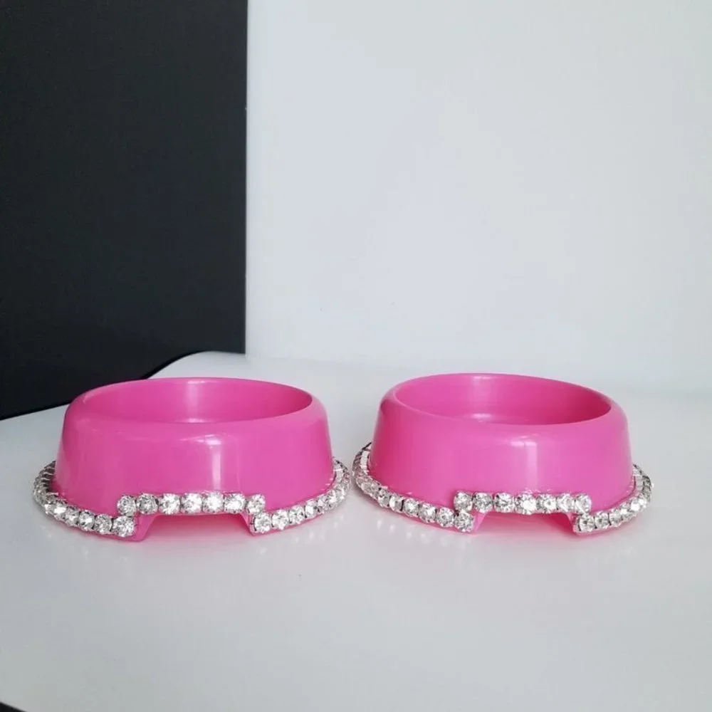 Pink bling rhinestone pet bowls